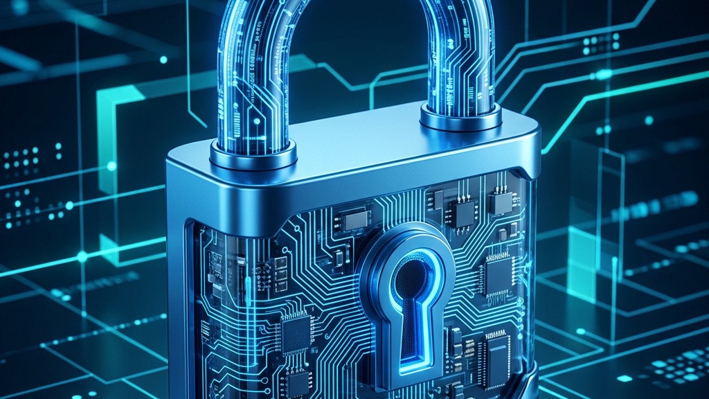 Digital padlock on circuit board for web security