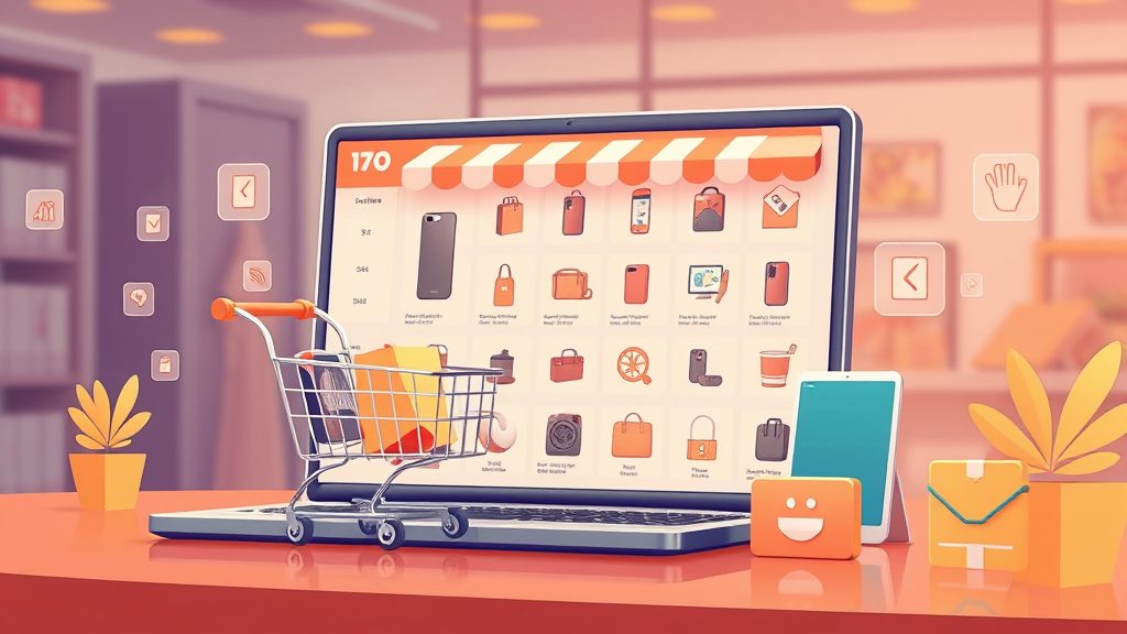 Online store interface with products and shopping cart