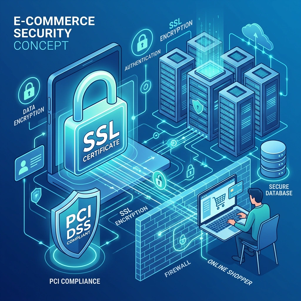 Ecommerce security and reliability features illustration