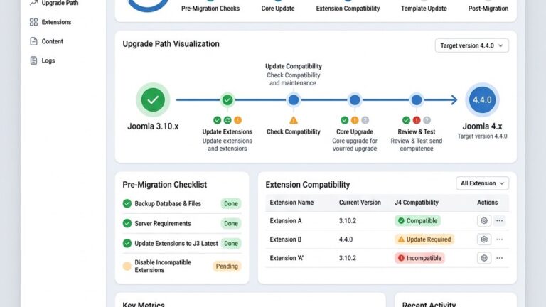 Joomla 4 migration overview dashboard