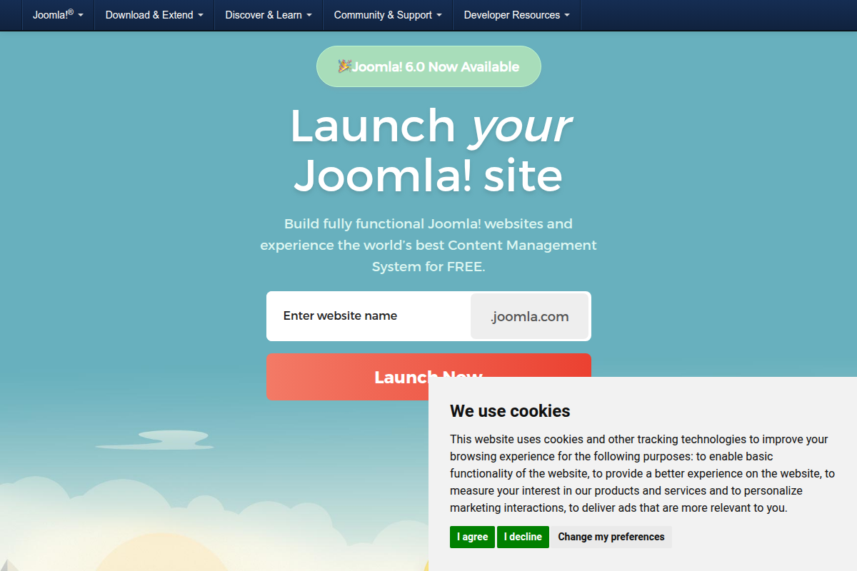 Joomla 6.1 admin panel showing the modern dashboard interface with sidebar navigation