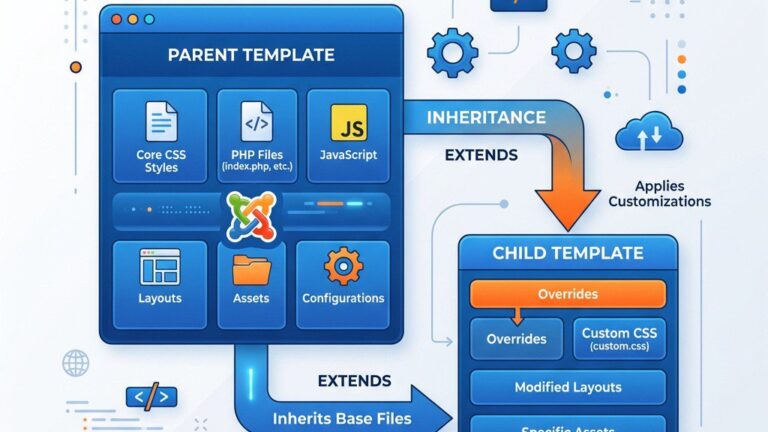 Joomla child template directory structure and inheritance diagram