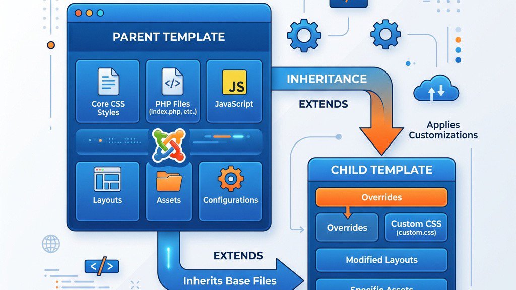 Joomla child template directory structure and inheritance diagram