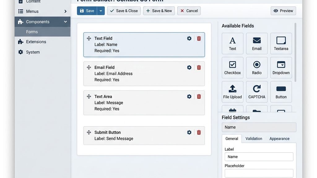 Joomla contact form dashboard overview