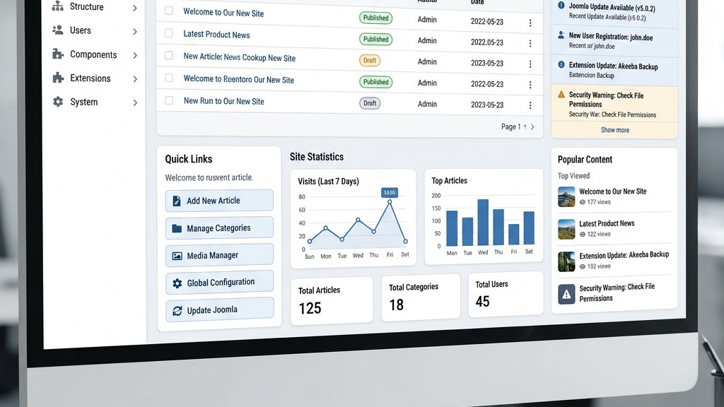 Joomla dashboard overview