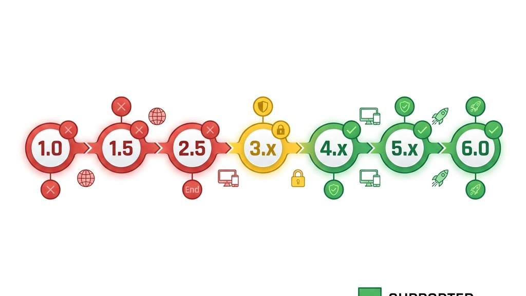Joomla version end of life timeline showing supported and unsupported versions