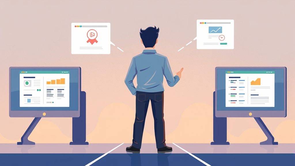 Decision making concept comparing multiple SEO extension options