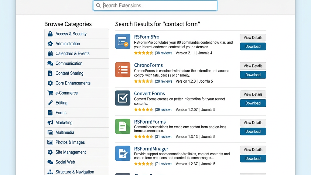 Joomla Extensions Directory JED browsing interface