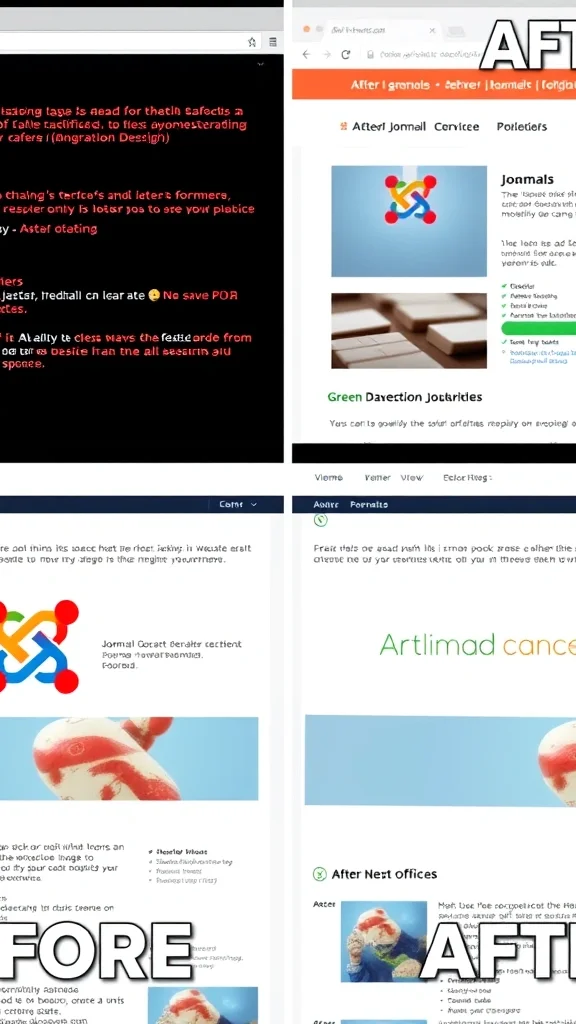 Before and after comparison of hacked versus clean Joomla website