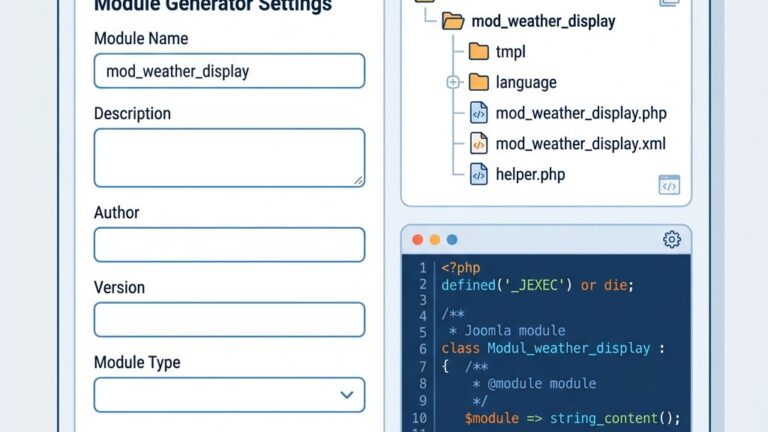 Joomla module generator tool interface