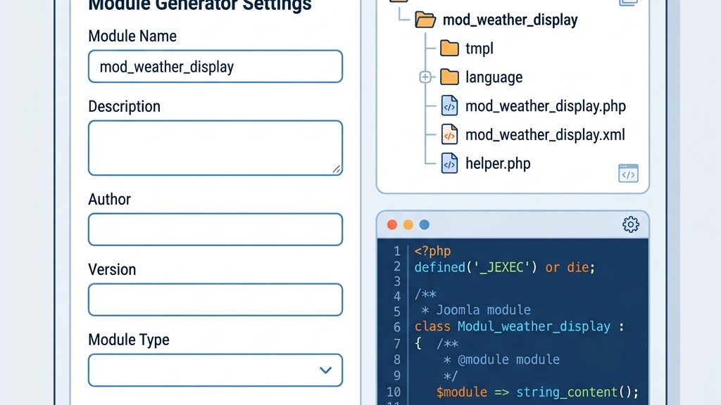 Joomla module generator tool interface
