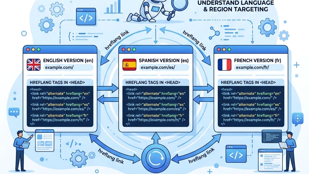 Joomla multilingual SEO hreflang and URL structure overview infographic
