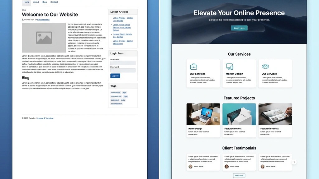 Joomla website before and after template change