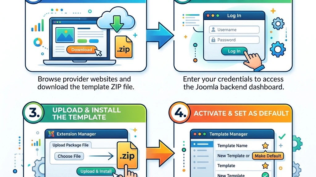 Joomla template installation step by step diagram