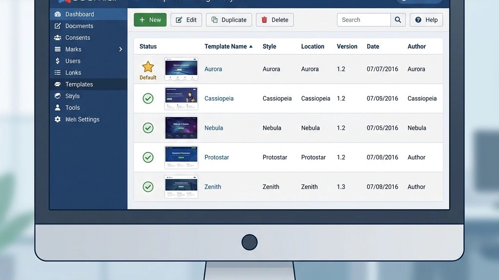 Joomla Template Manager setting default template