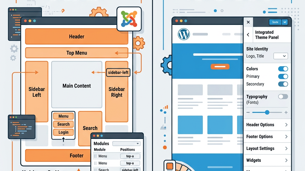Joomla template vs WordPress theme key differences comparison illustration