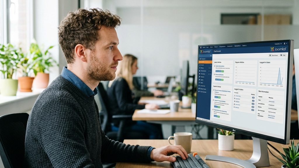 Joomla CMS admin dashboard for creating a website from scratch