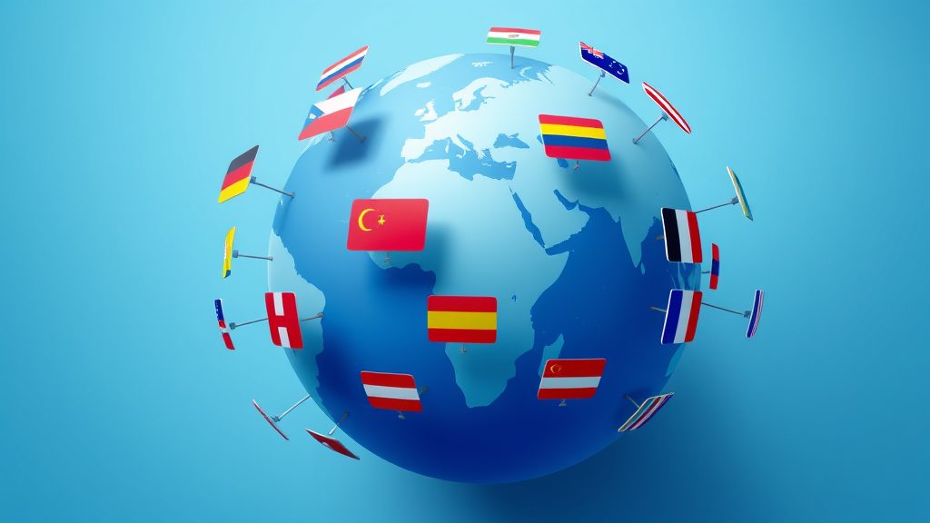 Globe with language flags representing multilingual website