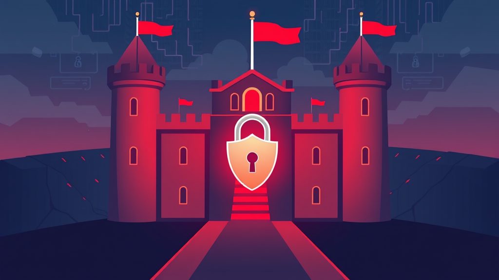 Digital security fortress protecting a website with firewall barriers