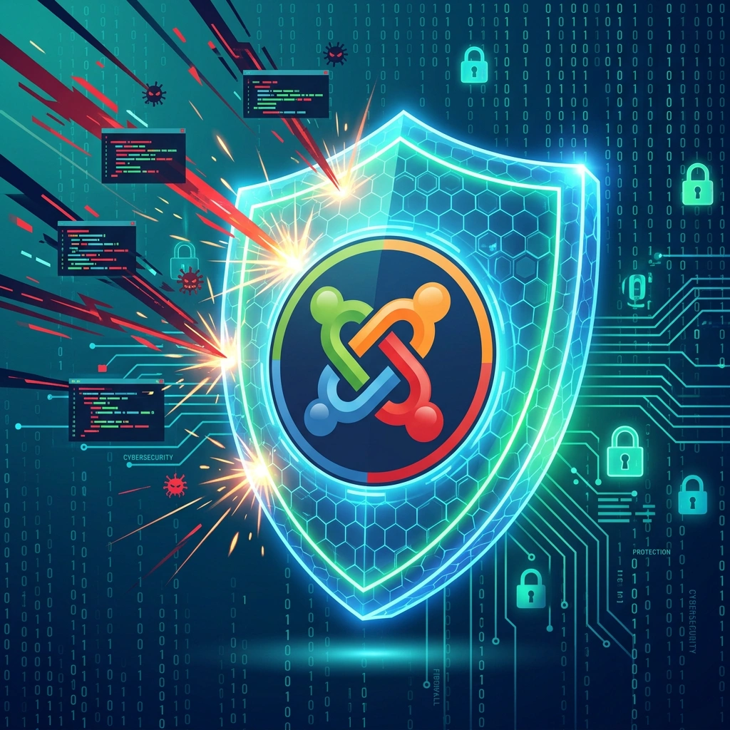 Digital shield protecting a Joomla website from cyber threats