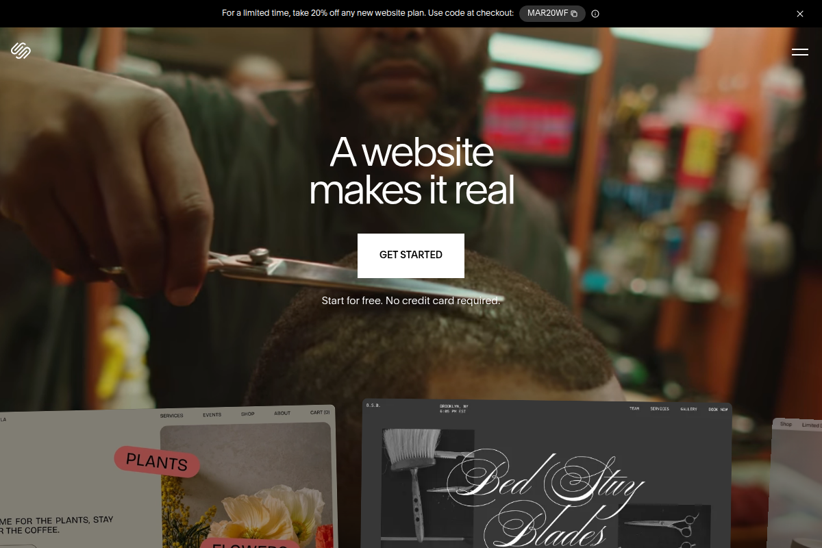 Squarespace homepage screenshot showing the design-focused website builder