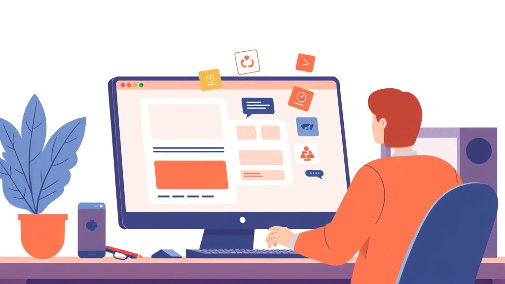 Person creating website content with drag and drop interface