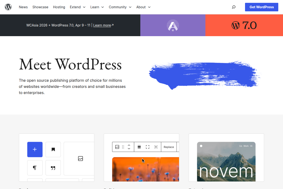 WordPress admin dashboard showing the clean block editor interface and sidebar navigation