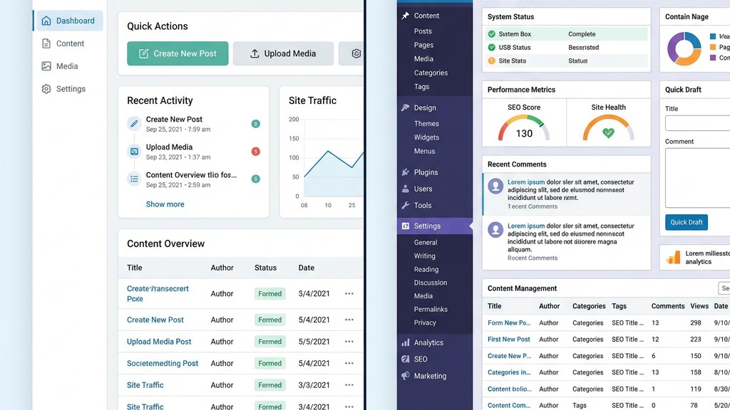 WordPress vs Joomla dashboard comparison