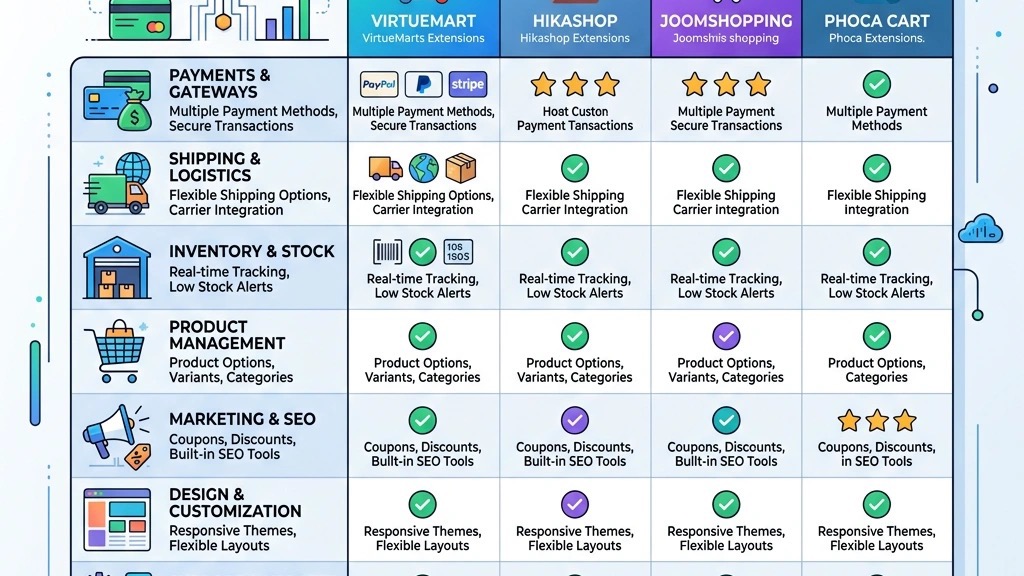 Joomla Ecommerce Extensions Comparison Chart
