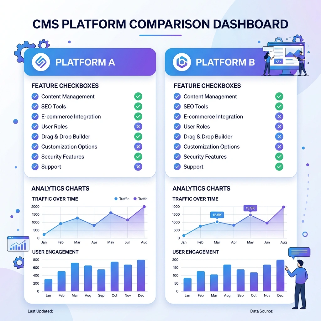 CMS feature comparison dashboard