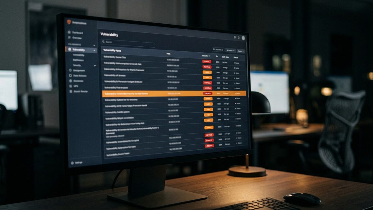 A security dashboard listing vulnerability advisories sorted by severity